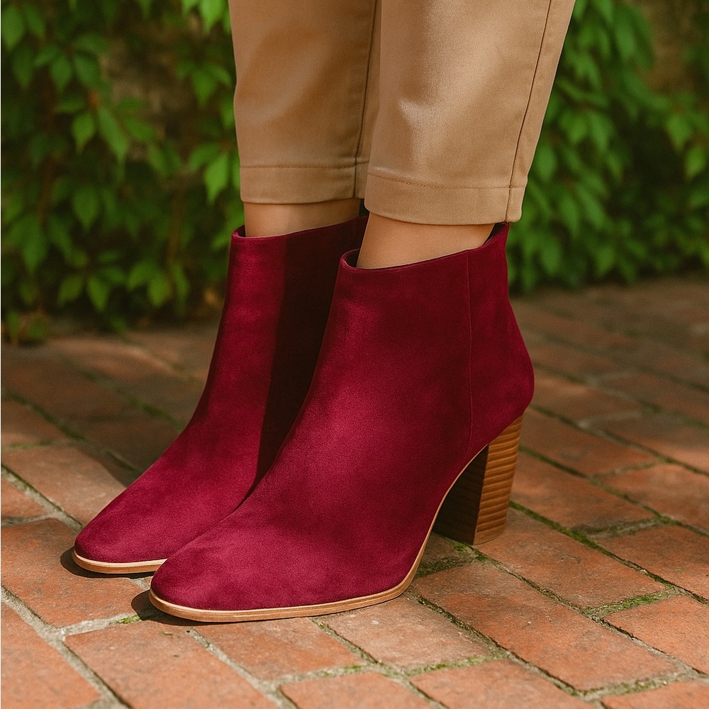 TED BAKER LONDON Minimalist Lorca Plum Suede Block Heel Ankle Boots, 39.5